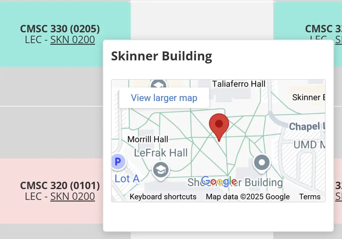 Hovering over building links to see map previews