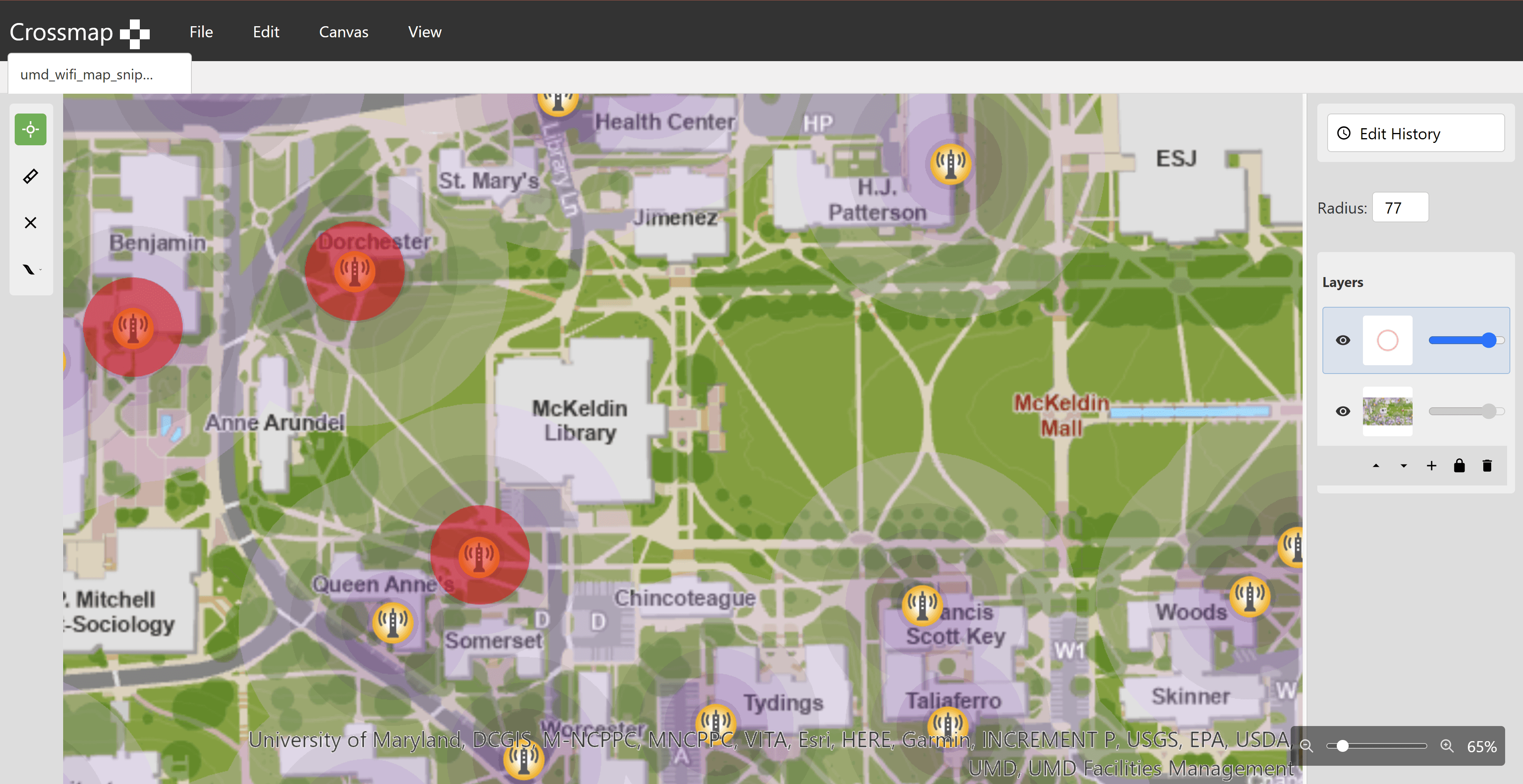 Crossmap web interface showing grid optimization tool