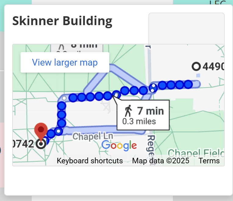 Walking directions to Skinner Building on Testudo schedule page